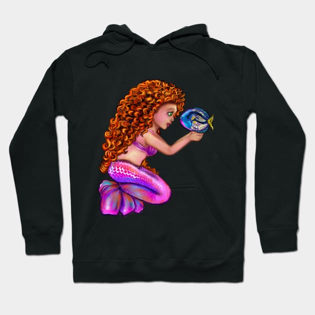 Mermaid Red head anime mermaid with blue tang fish, beautiful girl with Amber hair, green eyes and Cherry pink lips Hoodie by Artonmytee